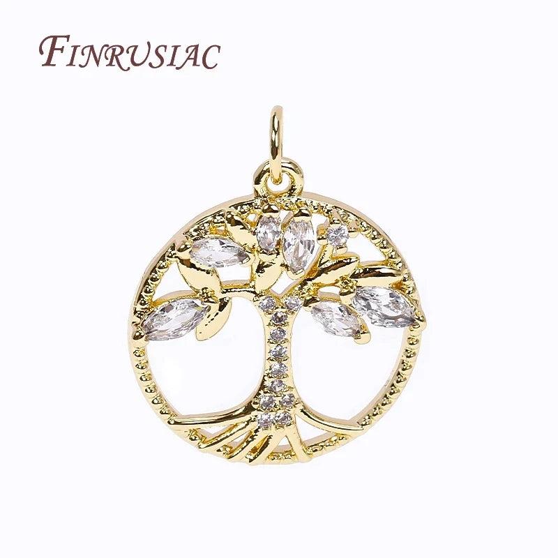 18K Gold Plated Zircon Tree Charm Pendant – DIY Jewelry Making