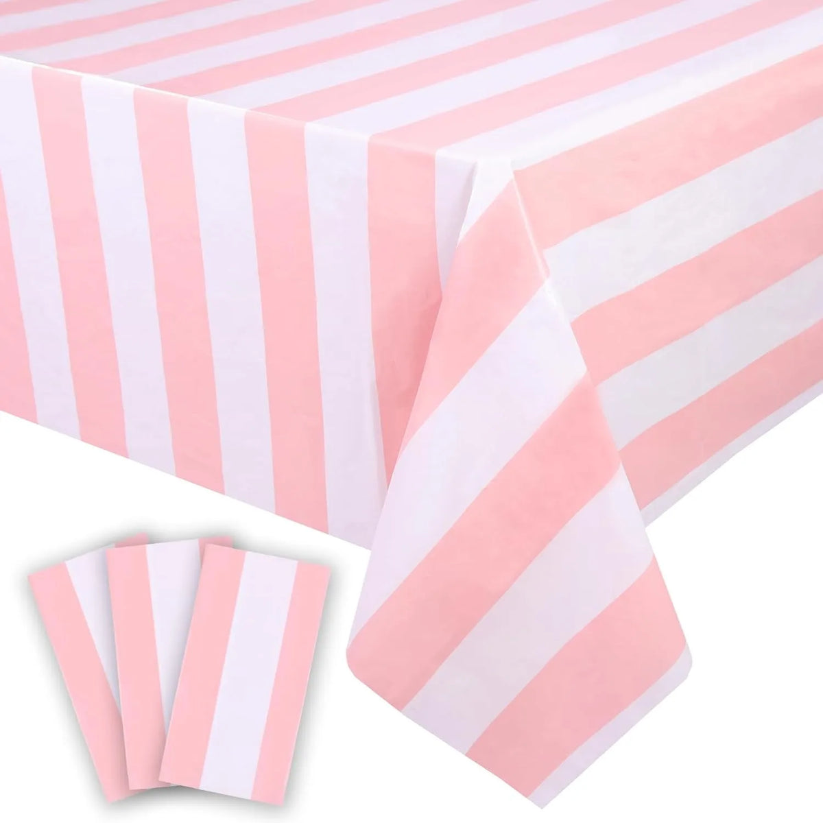 Pink & White Striped Waterproof Tablecloth 54x108" Party Cover