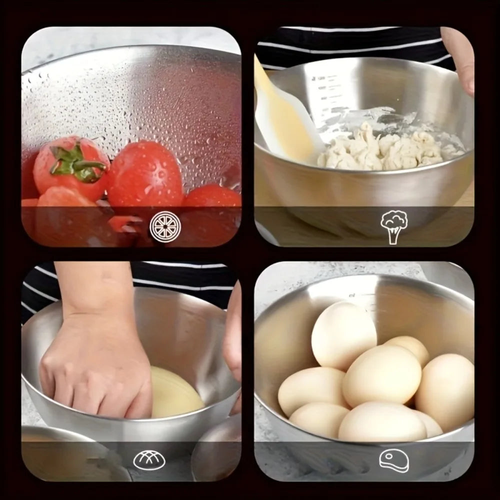 Stainless Steel Mixing Bowls 3-Piece Set with Scale | Kitchen