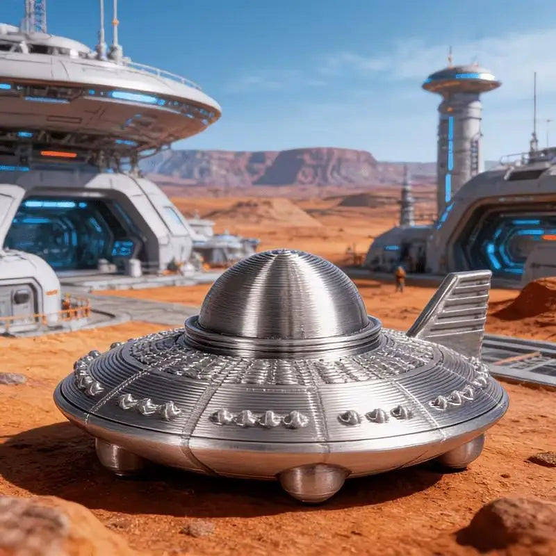 3D Printed UFO Figurine Retro Sci-Fi Alien Spaceship Desk Ornament