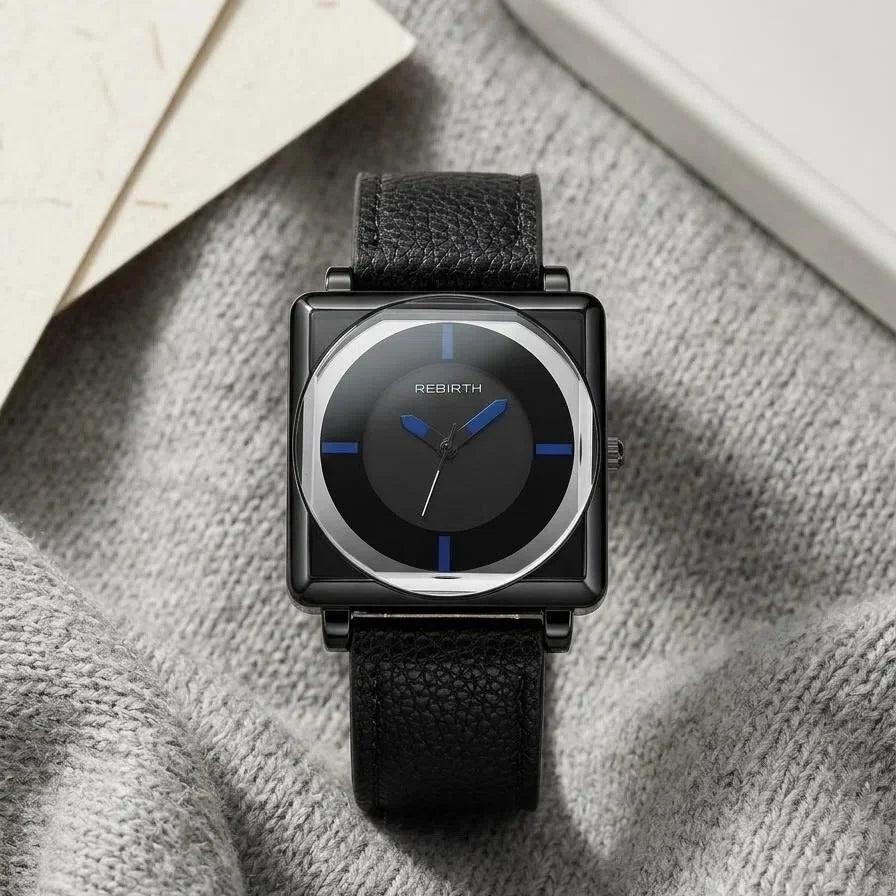 REBIRTH Women's Retro Square Quartz Watch – Leather Strap