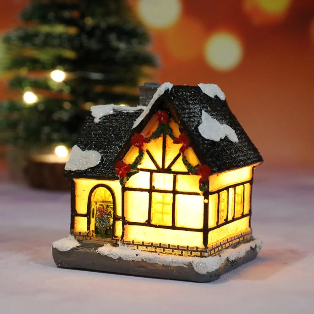 LED Miniature Christmas Village House Resin Ornament Decor