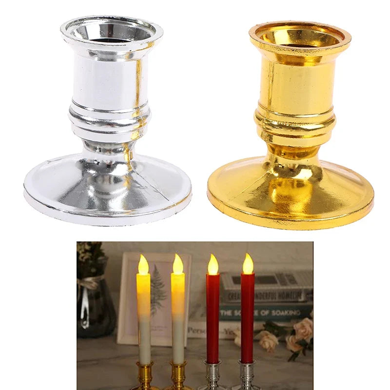 2-Pack Plastic Candlestick Holders – Gold & Silver Home Decor