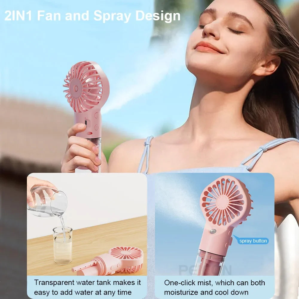 Raugee Mini Handheld Mist Fan – USB Rechargeable 4-Speed
