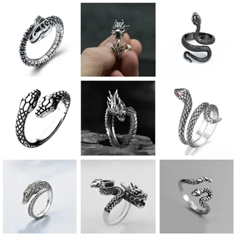 Vintage Punk Dragon Snake Tiger Adjustable Ring | Unisex