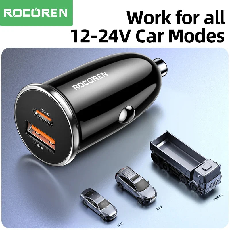 Rocoren 36W USB-C PD & QC 3.0 Dual-Port Car Charger