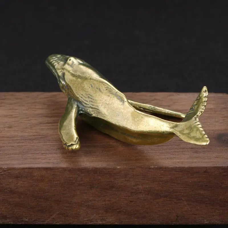 Mini Solid Brass Whale Statue – Vintage Rustic Sea Figurine