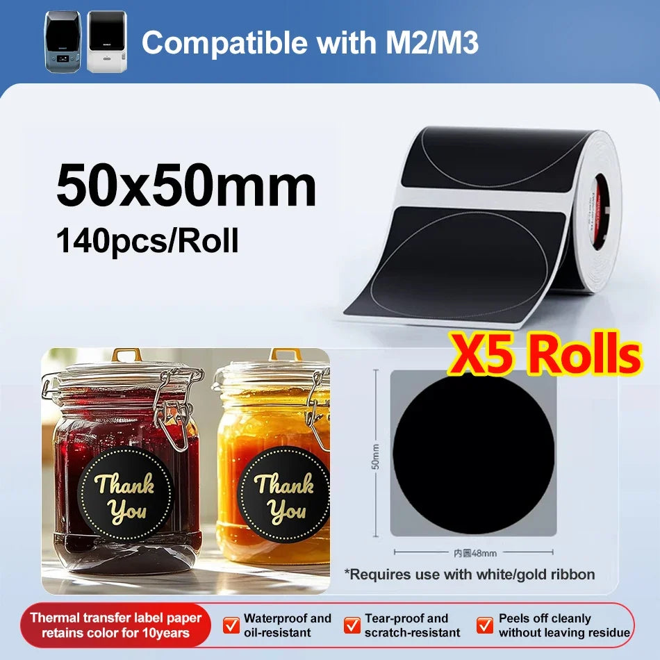 Niimbot M2/M3 Thermal Transfer Black Labels – Multi-Shape Rolls