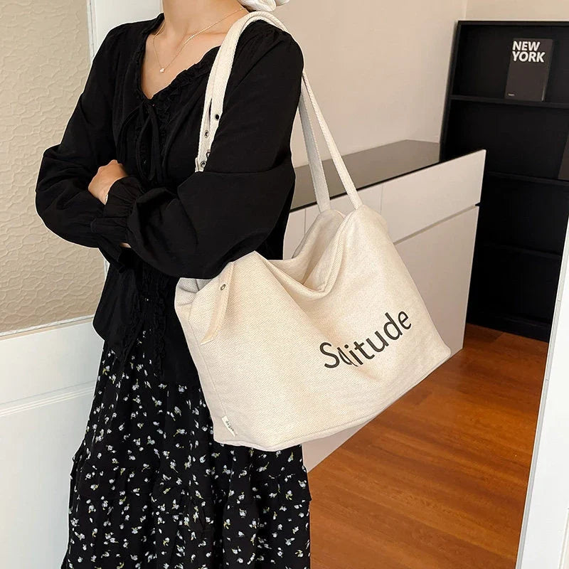 Women's Large Canvas Crossbody Tote Bag | Korean Style Letter