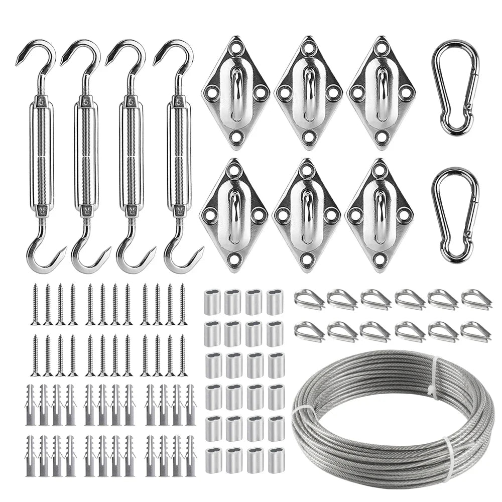 Shade Sail Hardware Kit – 304 Stainless Steel & 30M Wire Rope