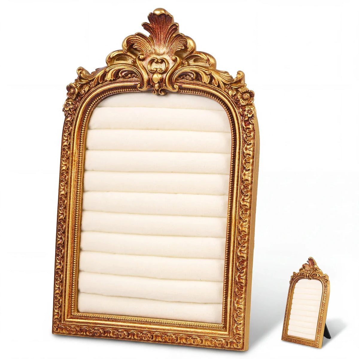 Vintage Gold Ring Display Stand & Velvet Earring Tray | Baroque