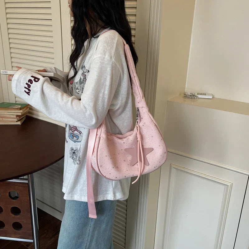 Pleated Tote Crossbody Bag – Women's Star Shoulder Handbag