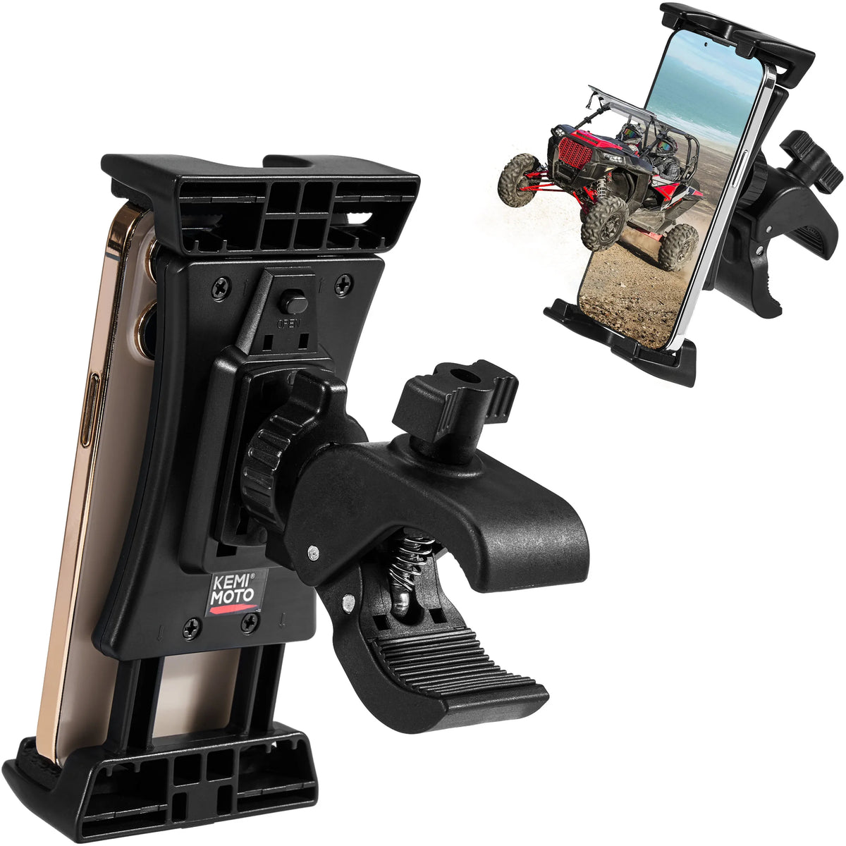 KEMIMOTO UTV ATV Phone Mount – 720° Adjustable, Fits 4.7"–13"