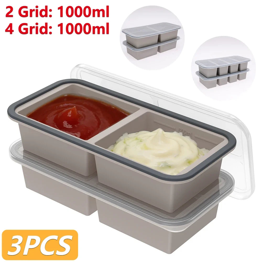 Silicone Freezer Mold with Lid – 2/4 Grid Food Tray 2-Pack