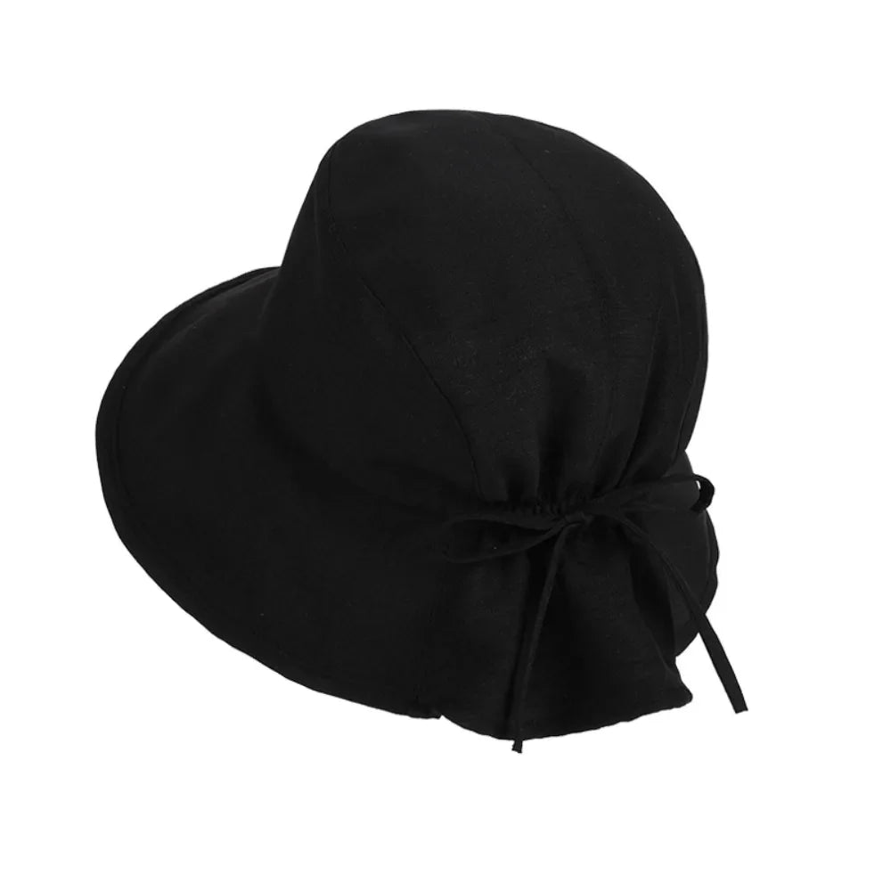Women's Wide Brim Foldable Bucket Sun Hat with Bow Accent