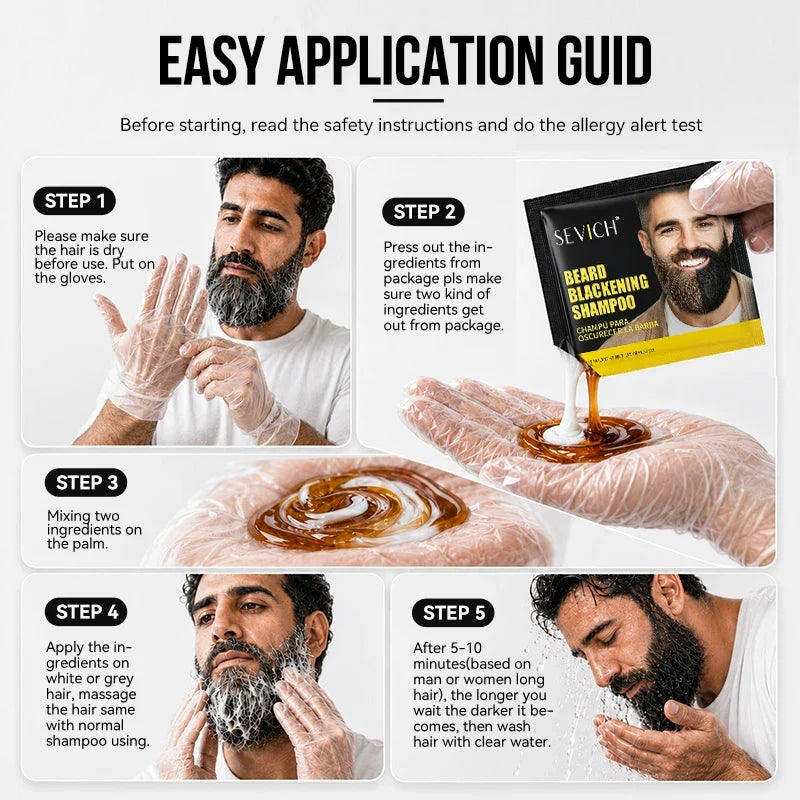 Sevich Black Beard Dye Shampoo – 5-Min Color for Men
