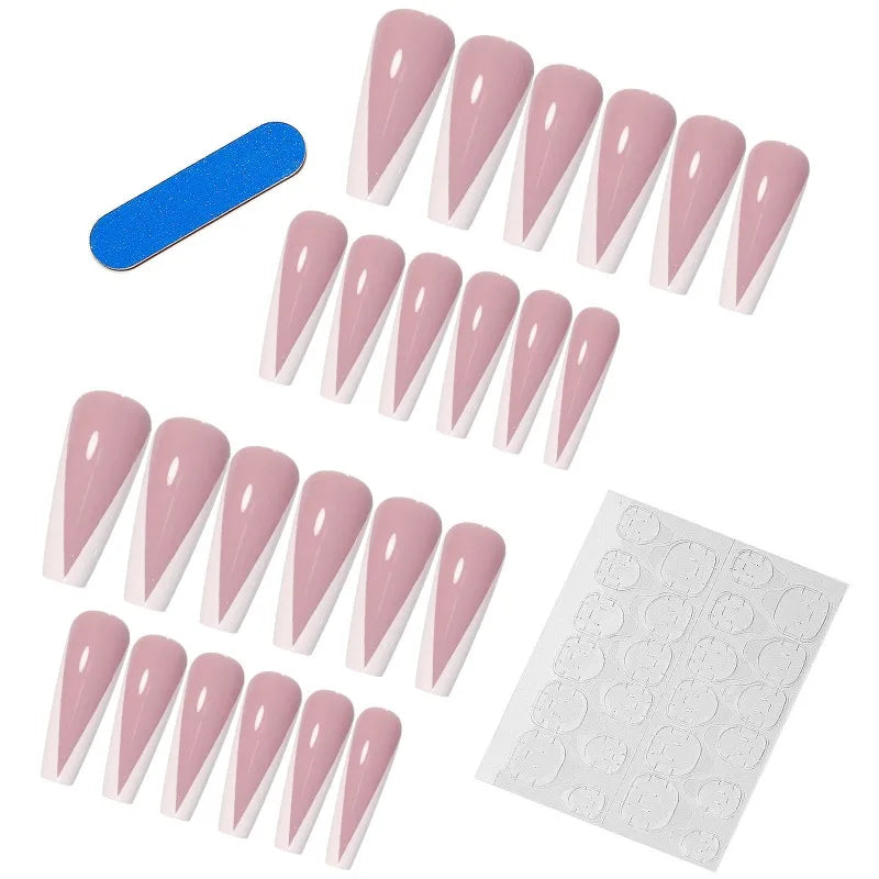 French Nude Ballet Press On Nails w/ Rhinestones 24pcs