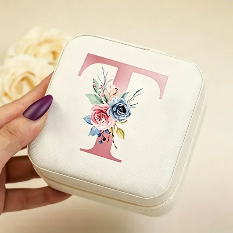 White Floral PU Leather Jewelry Box – A-Z Ring & Earring Organizer