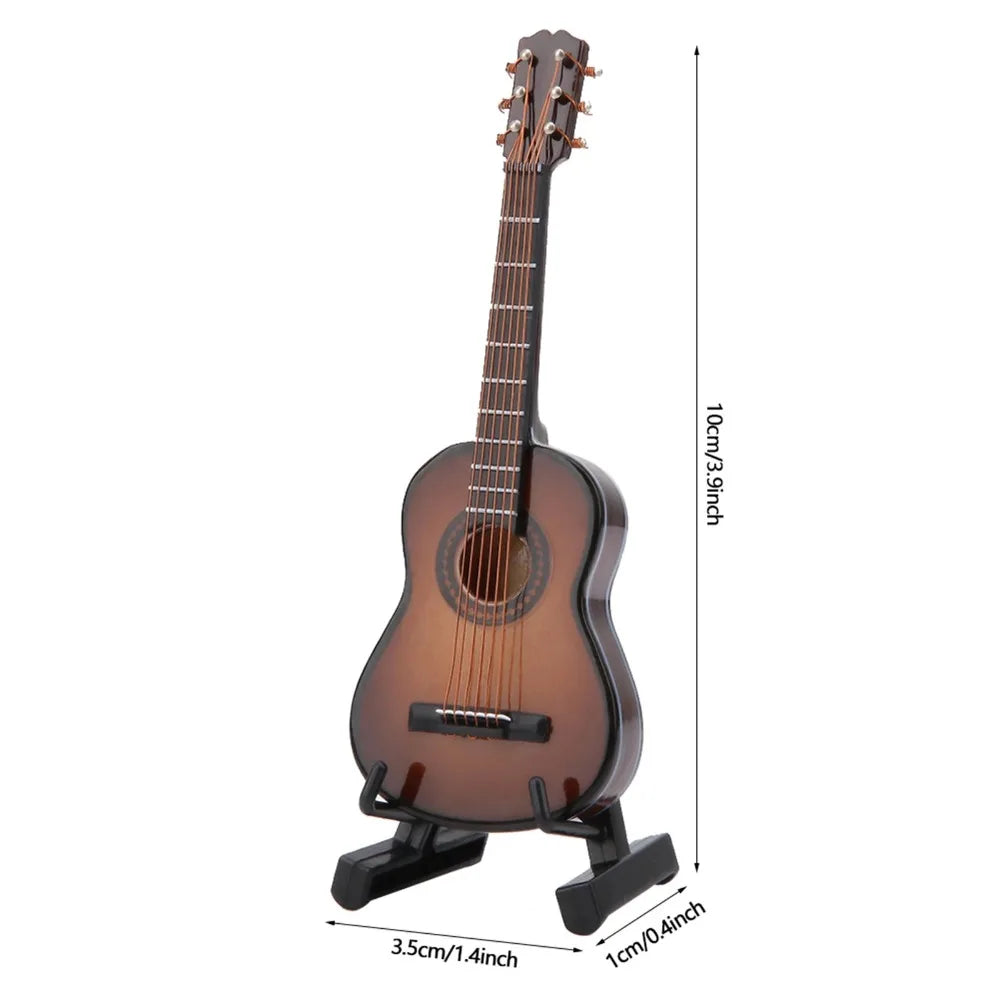 Handmade Wooden Miniature Guitar – Decorative Dollhouse Model