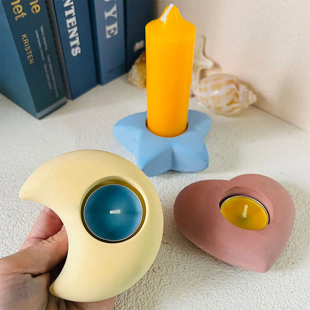 Lunar Surface Candle Holder Silicone Mold – Moon Star Heart