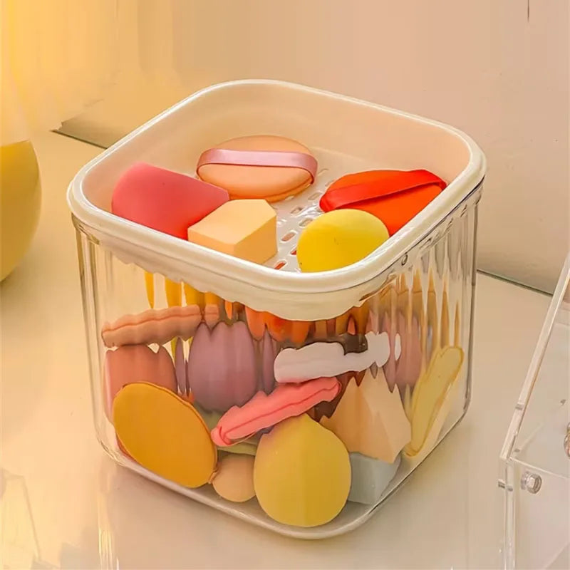 Clear Stackable Makeup Sponge Storage Box with Drain Tray