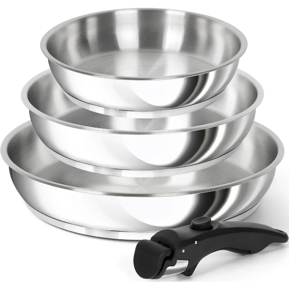 MICHELANGELO 3-Piece Stainless Steel Pan Set, Removable Handle