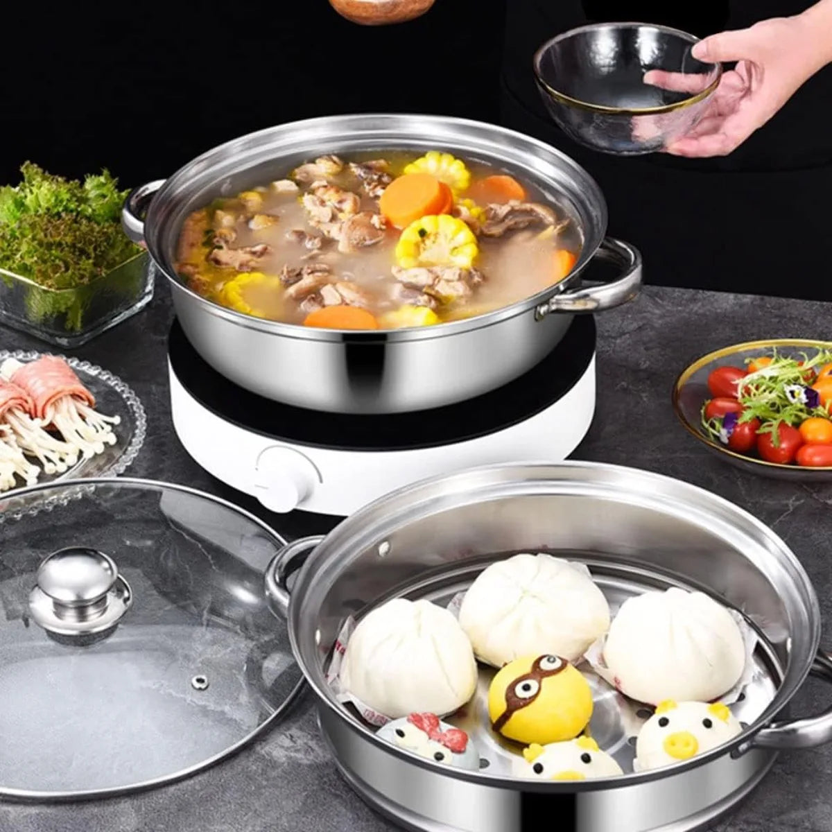 FEB.WIND Multi-Layer Stainless Steel Steamer & Soup Pot