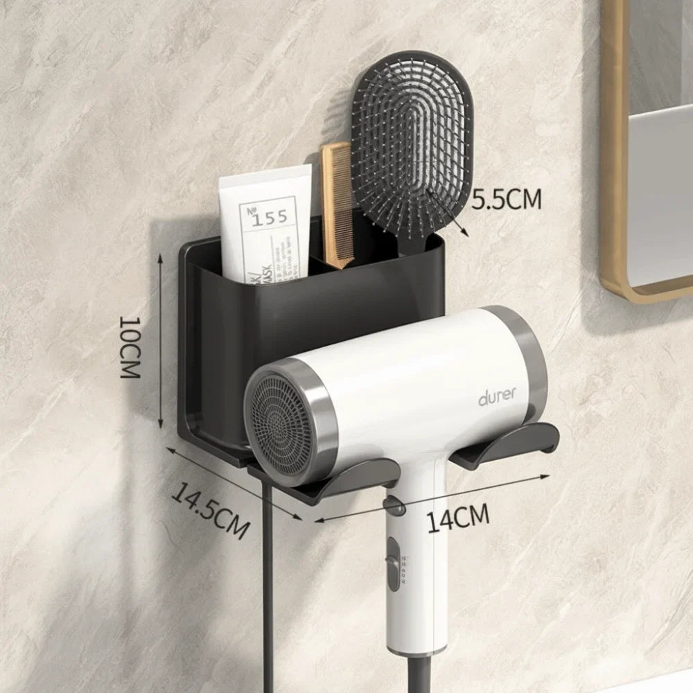 Wall Mounted Hair Dryer Holder with Organizer Compartments