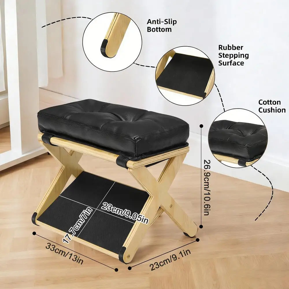 Wooden Under Desk Footrest | 2-Layer Non-Slip Foot Stool