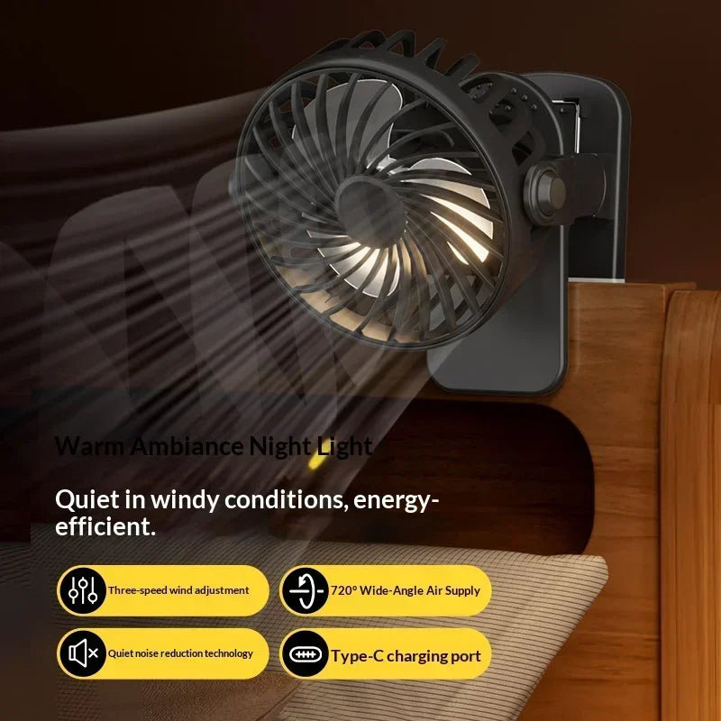 Portable Rechargeable Clip Fan – 720° Rotatable USB Fan
