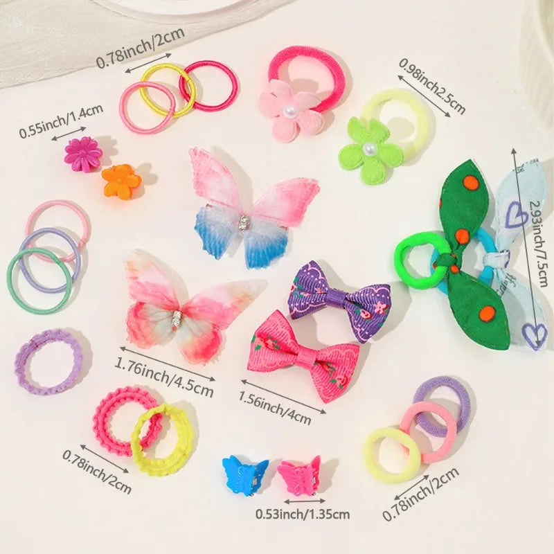 Girls Hair Accessories Set – Butterfly Clips, Ties & Bands