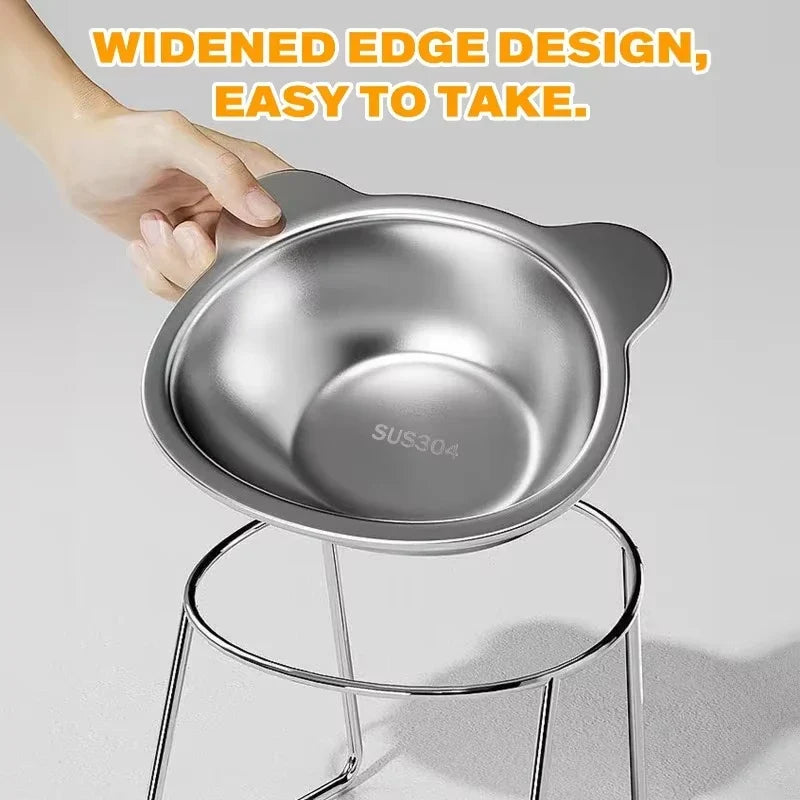Stainless Steel Raised Cat Bowl | 15° Tilted Elevated Pet Dish