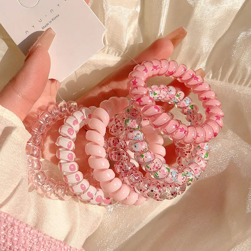 6-Pack Spiral Elastic Hair Ties – Colorful Telephone Wire Bands