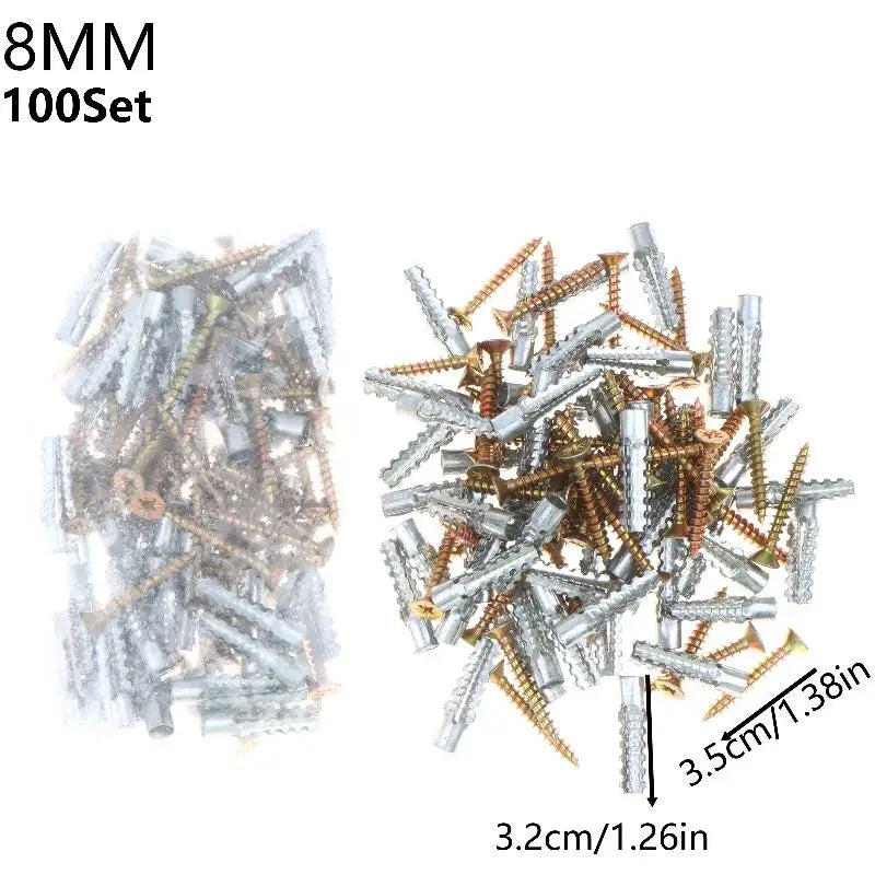 100-Set 6/8mm Wall Anchors & Screws Kit – Concrete & Drywall