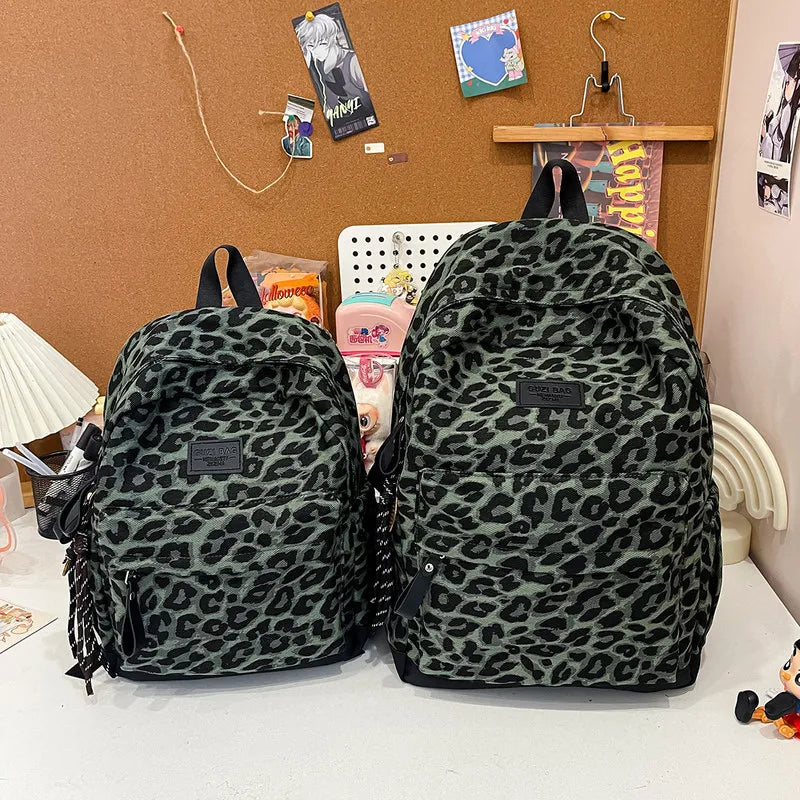 Leopard Print Canvas Backpack – Large Travel Bag for Women
