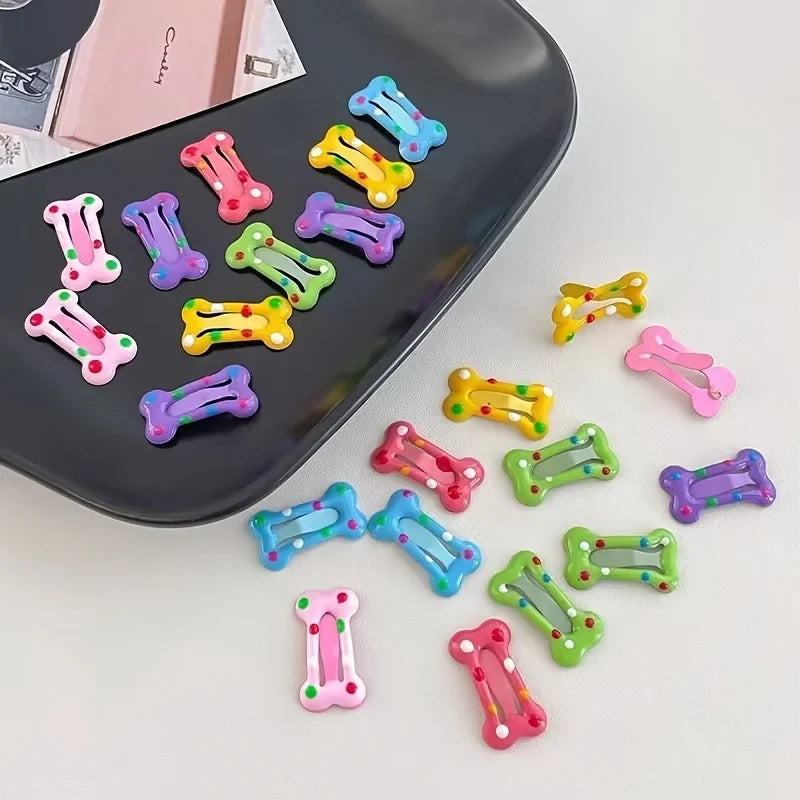 10pcs Multicolor Bone Snap Pet Hair Clips – Dogs & Cats