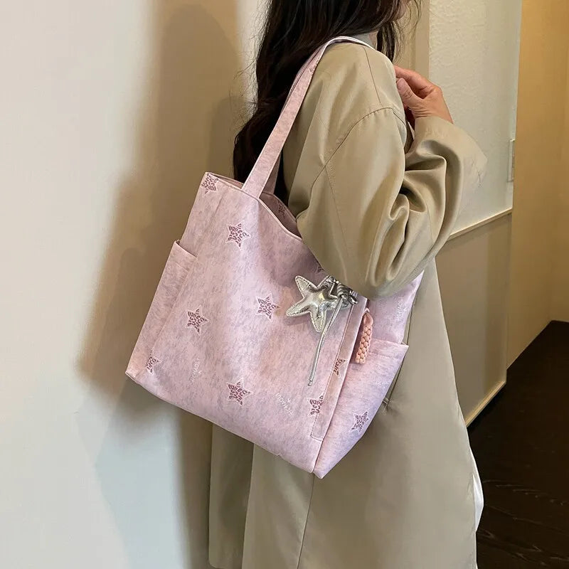 Korean Star Canvas Tote Bag – Large Capacity Student Bag