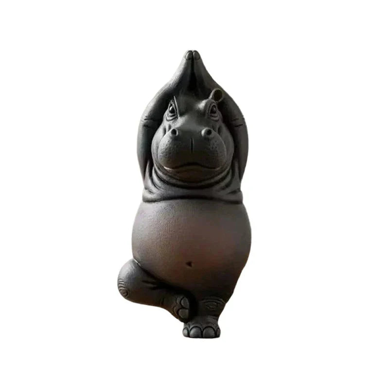 Yoga Hippo Statue – Handcrafted Resin Hippopotamus Figurine