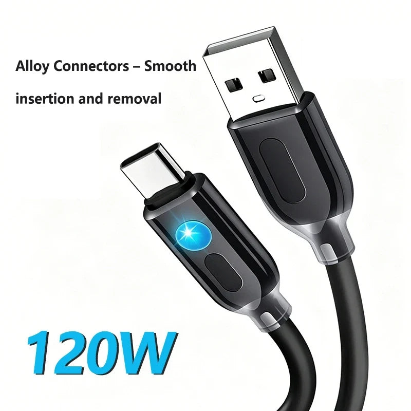 120W USB-C Fast Charging Cable with RGB Flowing LED Light