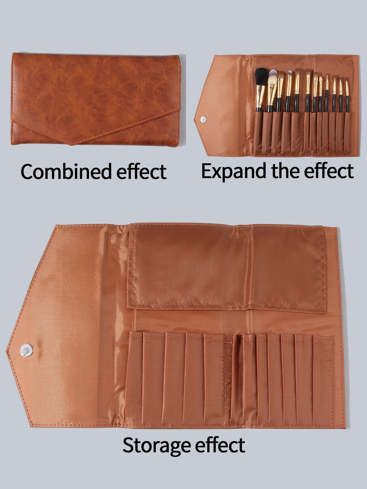 Nixie Folding PU Leather Makeup Brush Storage Bag