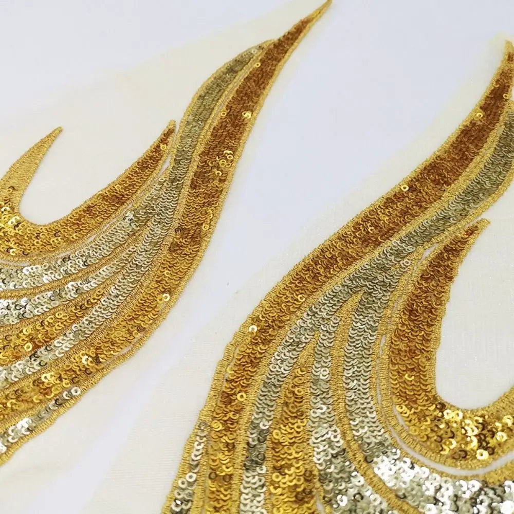 Royal Blue Gold Sequined Embroidery Patches 14x50cm – 2 Pcs
