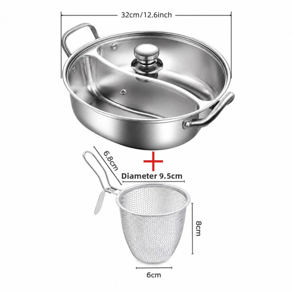 32cm Stainless Steel Hot Pot Divider & Strainer Basket Set