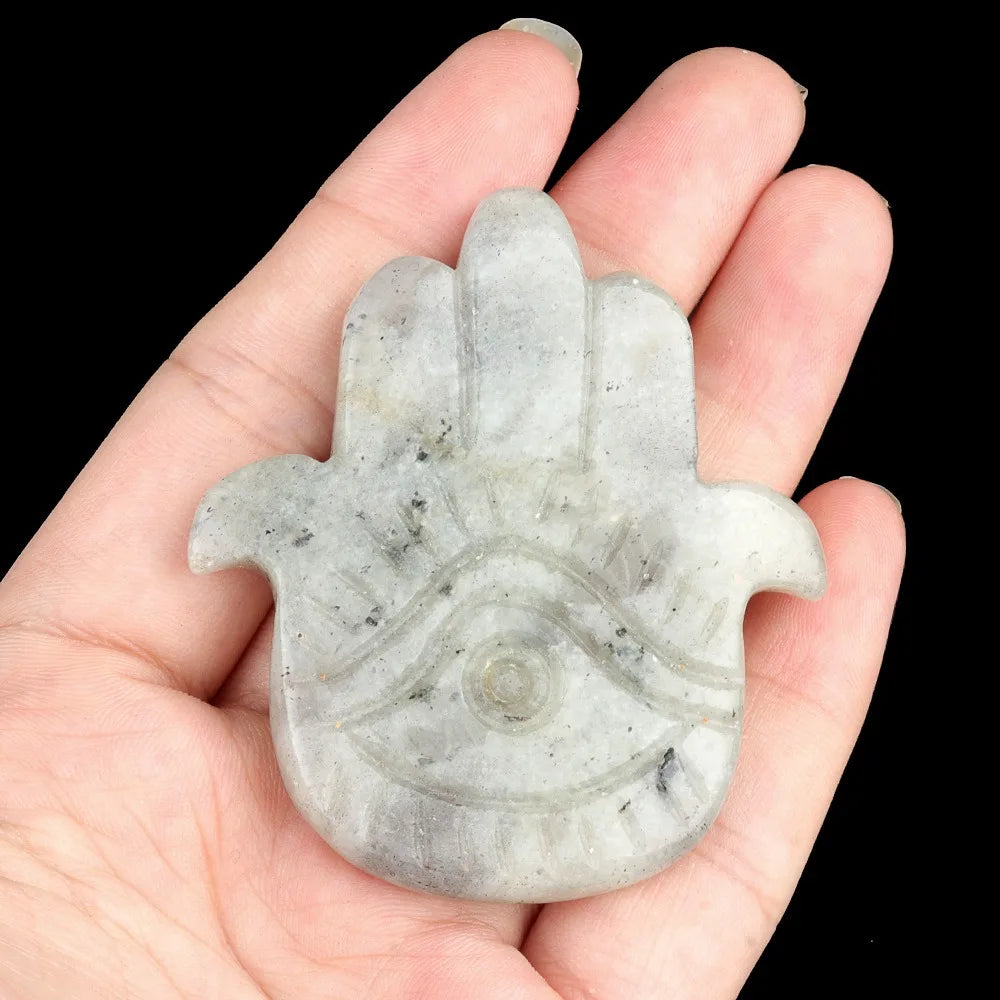 Natural Stone Hamsa Hand Carved Bead – Agate & Amethyst 57x50mm