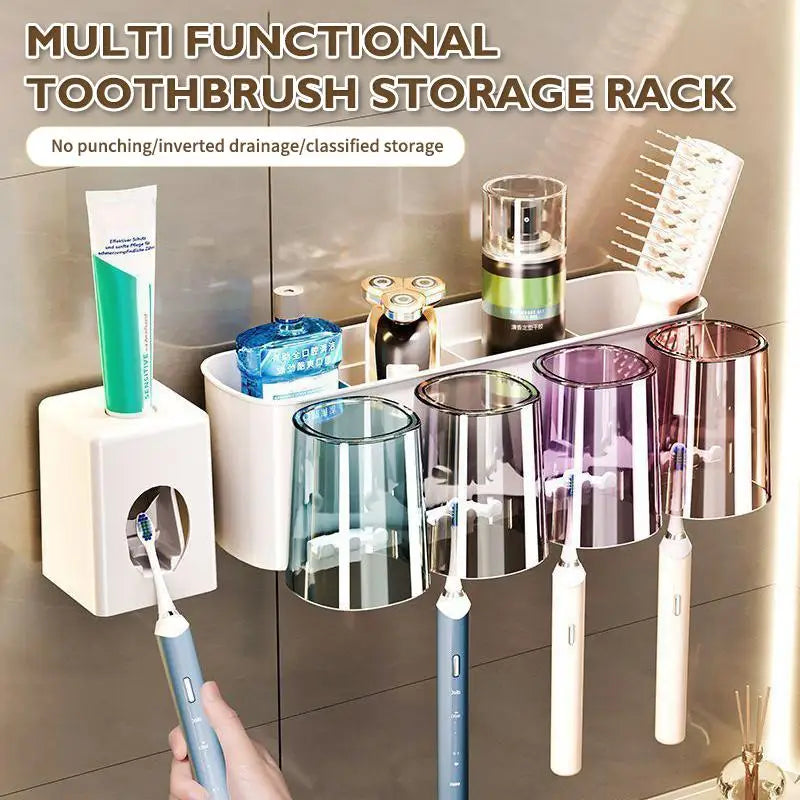 Wall Mounted Toothbrush Holder with Cups – No Drill