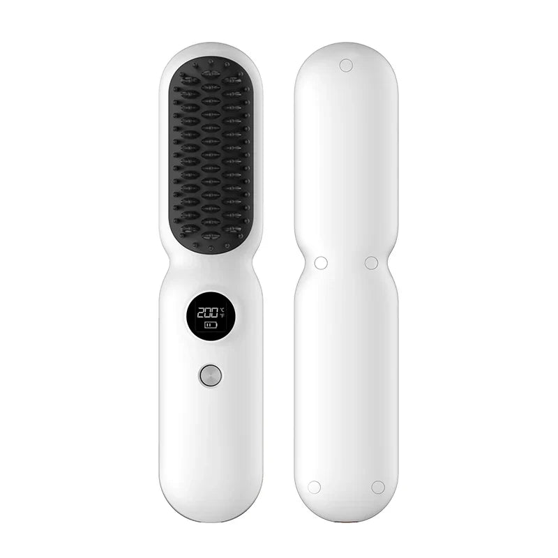 Wireless USB Rechargeable Hair Straightener Brush – Women & Men