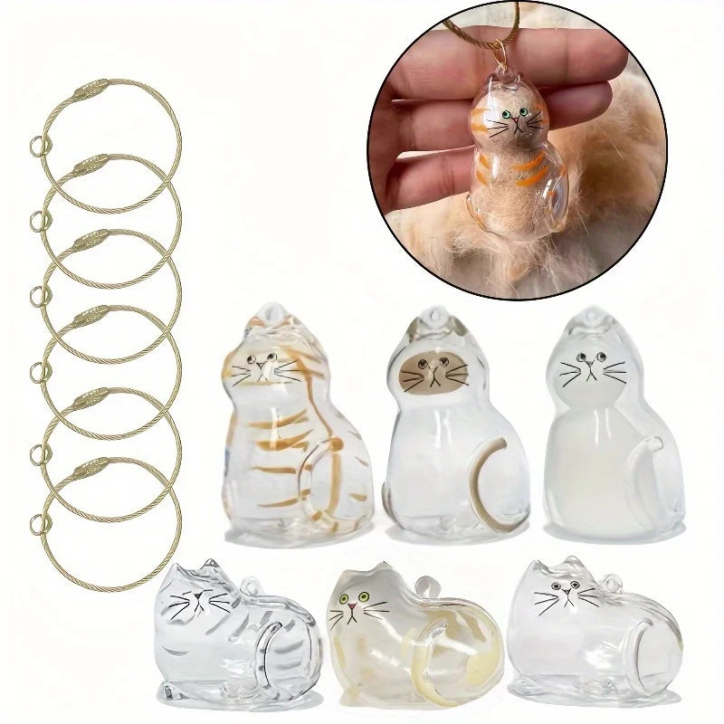 3/6PCS Pet Fur Keepsake Capsule Resin Charm Keychain Pendant