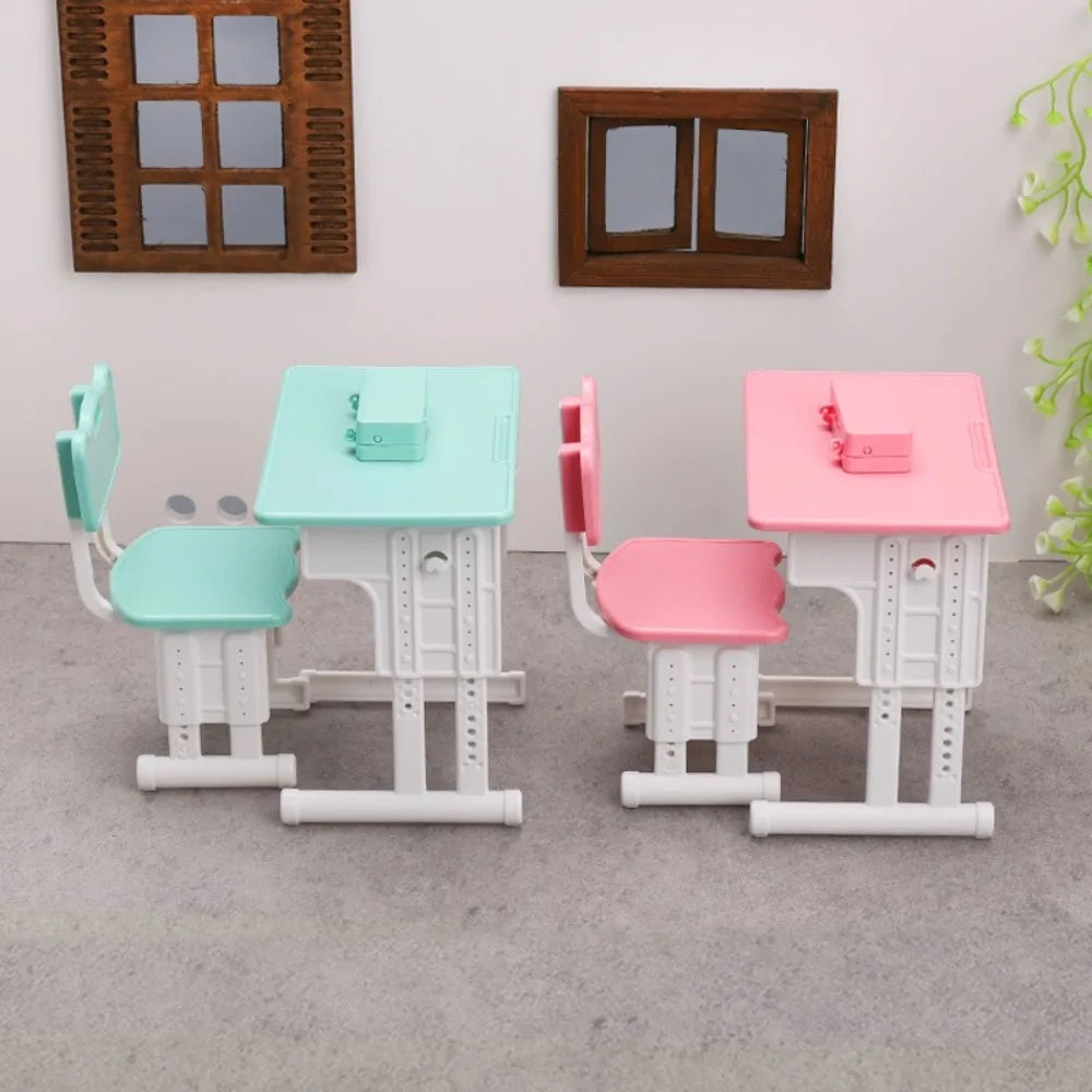 Miniature Dollhouse School Desk Chair & Pencil Box Resin Set