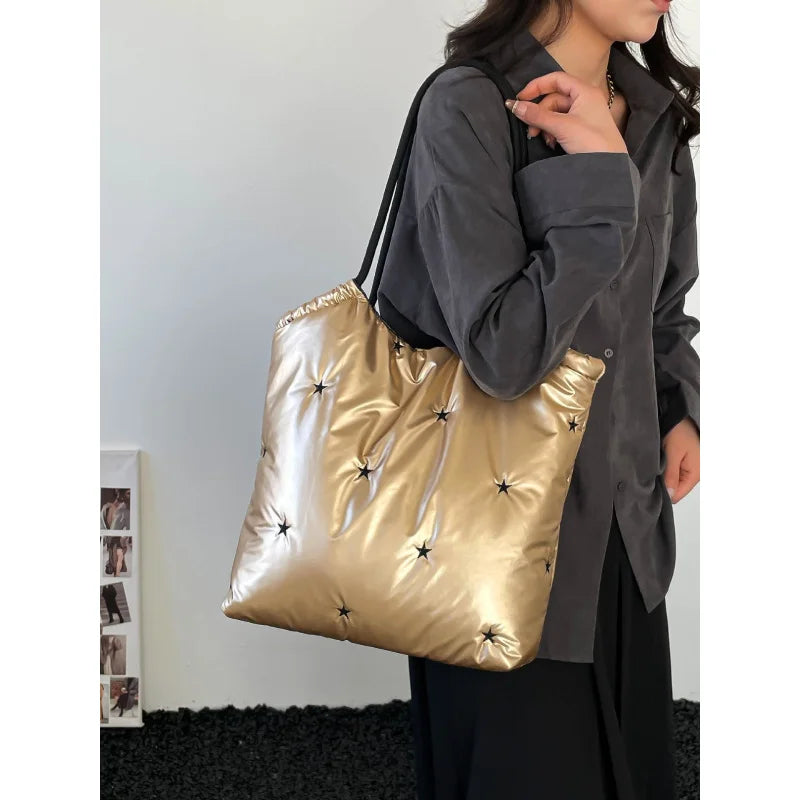 Women's Quilted Tote Bag | Star Pattern Large Shoulder Bag