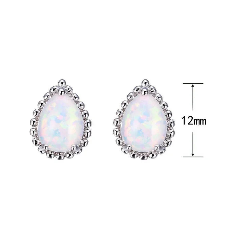 Women's Silver Simulated Opal Drop Dangle Earrings