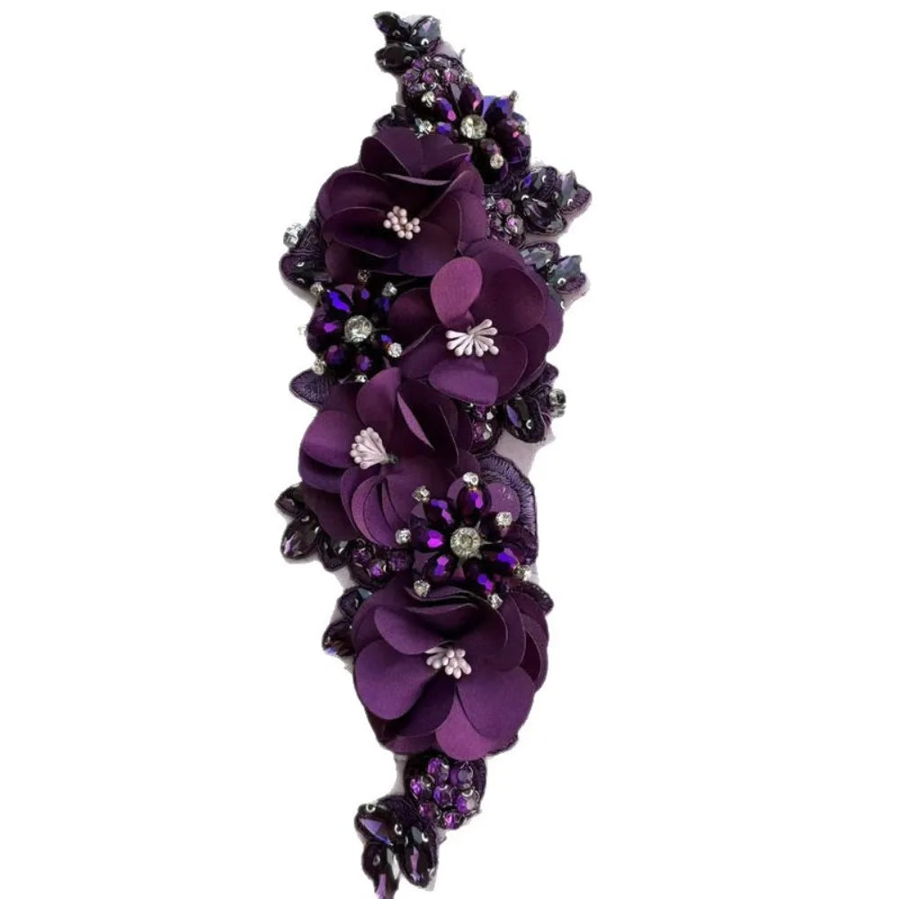 3D Rhinestone Beaded Lace Applique – Sew-On Crystal Patch